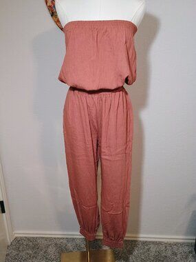 Anthropologie Women's Strapless Jumpsuit Bishop + Young Coral Strapless Small